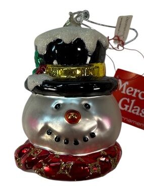 Dept 56 Snowman Head w/ Top Hat 5" Mercury Glass Christmas Ornament In Box